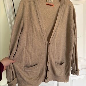 Men's Beige 100% Cashmere Cardigan Sweater